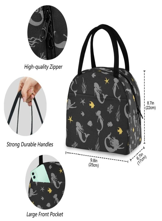 ZzWwR Underwater Mermaid Silhouette Fish Starfish Reusable Lunch Tote Bag with Front Pocket Zipper Closure Insulated Thermal Cooler Container Bag for Man Women Work Picnic Travel Beach Fishing - Image 5